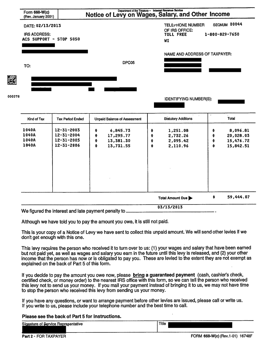 IRS Notices And Letter Form 668 A c Understanding IRS Notice 668 A c 